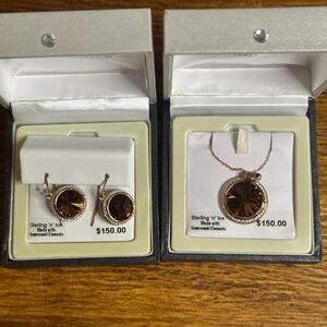 Swarovski Elements Sterling 'n' Ice Rose Goldtone Necklace & Earrings Set